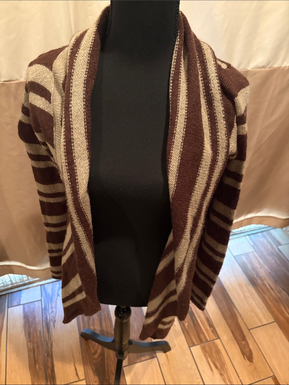Derek Heart Brown and Cream Striped Open-Front Cardigan